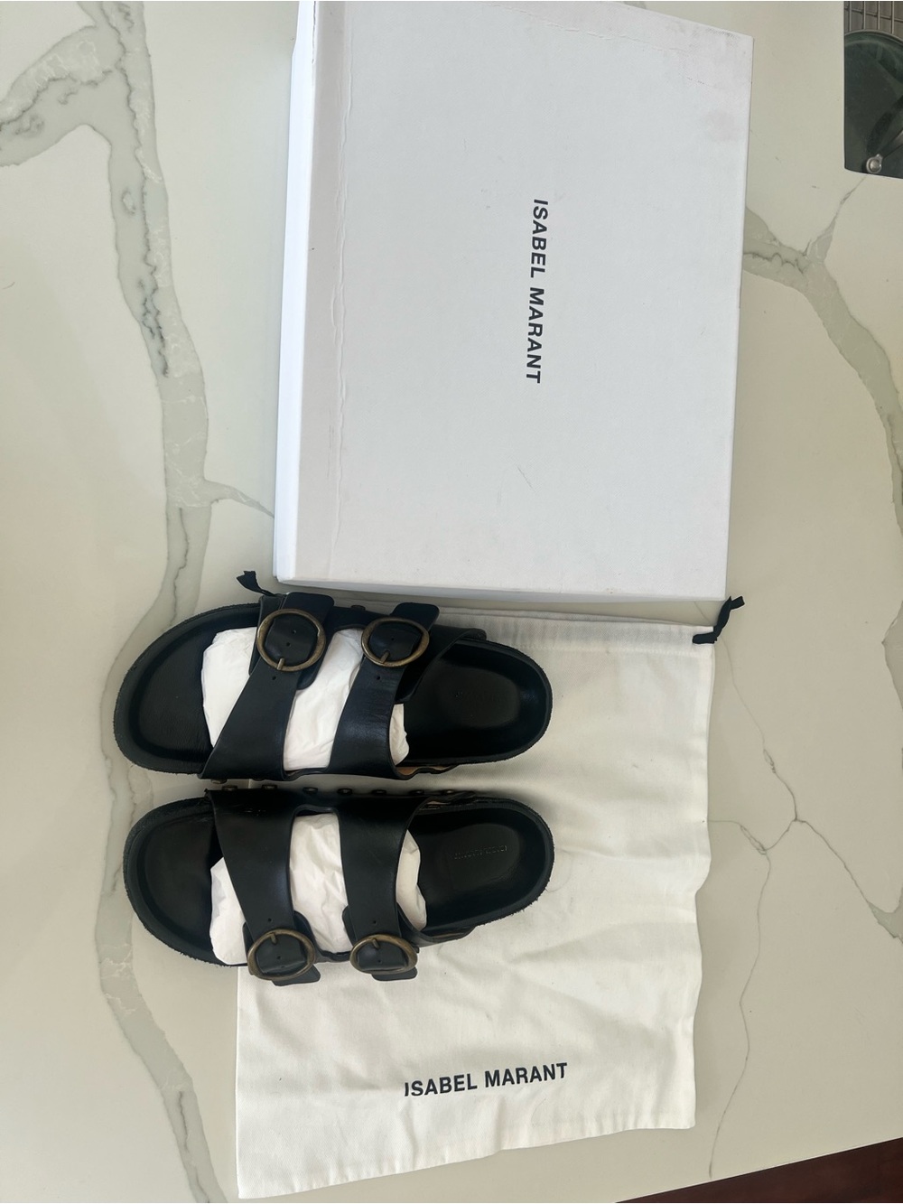 Isabel Marant Kids Black Double-Buckle Sandals with Brass Hardware - Picture 2 of 5